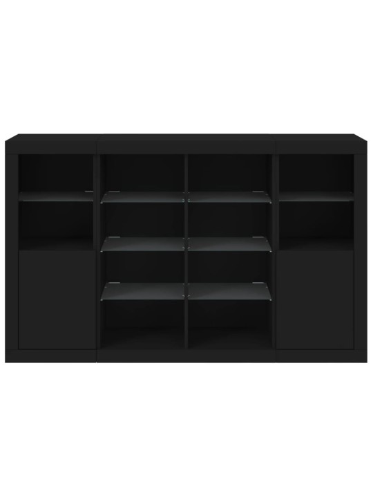 Příborníky s LED osvětlením 3 ks černé kompozitní dřevo