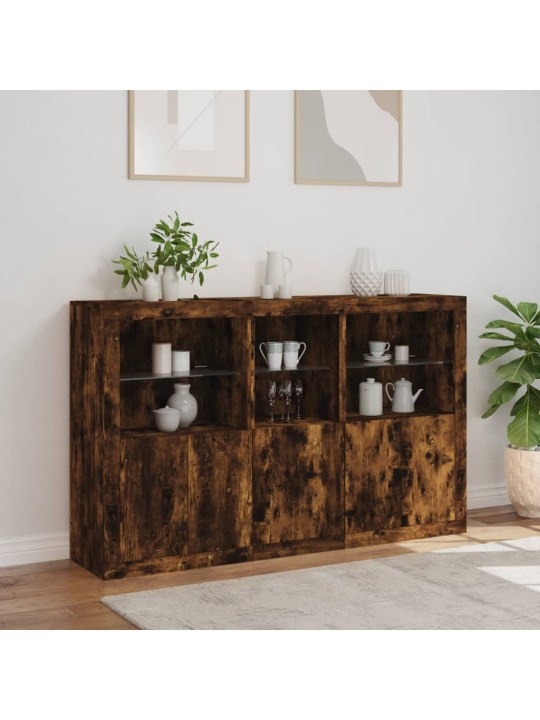Příborník s LED osvětlením kouřový dub 162 x 37 x 100 cm