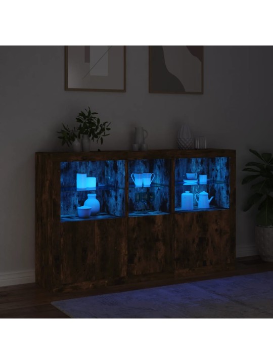 Příborník s LED osvětlením kouřový dub 162 x 37 x 100 cm