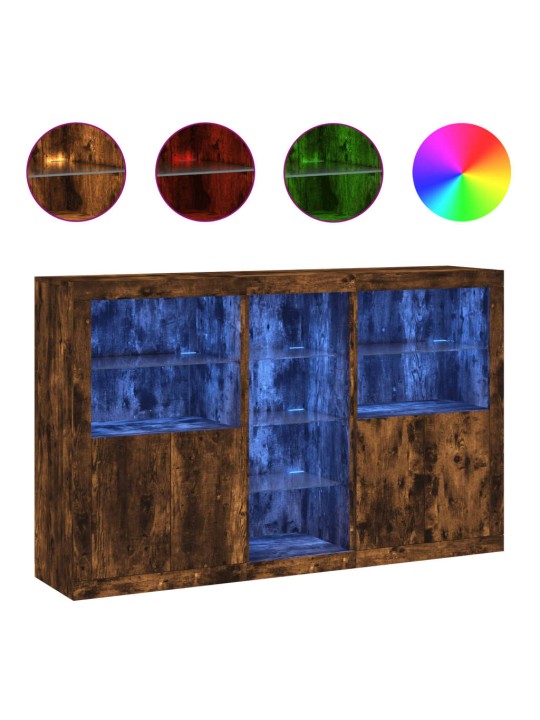 Příborník s LED osvětlením kouřový dub 162 x 37 x 100 cm