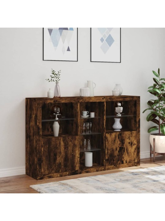 Příborník s LED osvětlením kouřový dub 162 x 37 x 100 cm