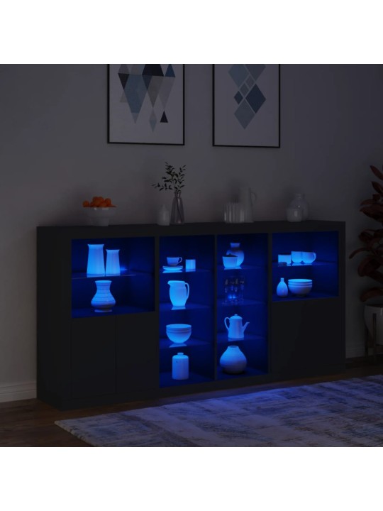 Příborník s LED osvětlením černý 202 x 37 x 100 cm