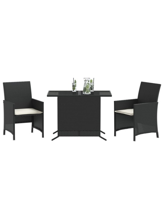 3dílný bistro set s poduškami černý polyratan