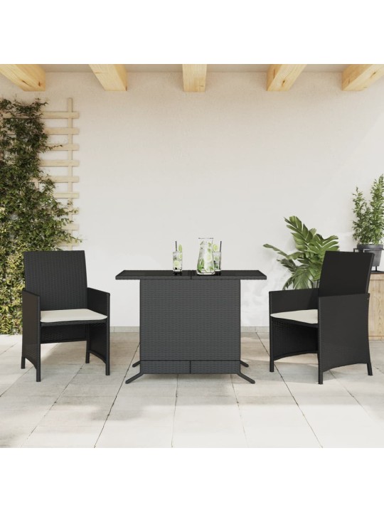 3dílný bistro set s poduškami černý polyratan