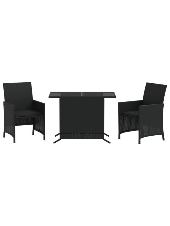3dílný bistro set s poduškami černý polyratan