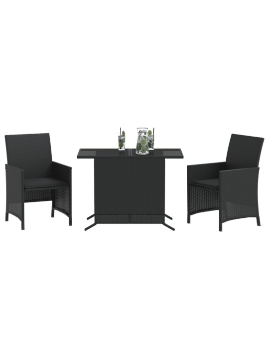 3dílný bistro set s poduškami černý polyratan