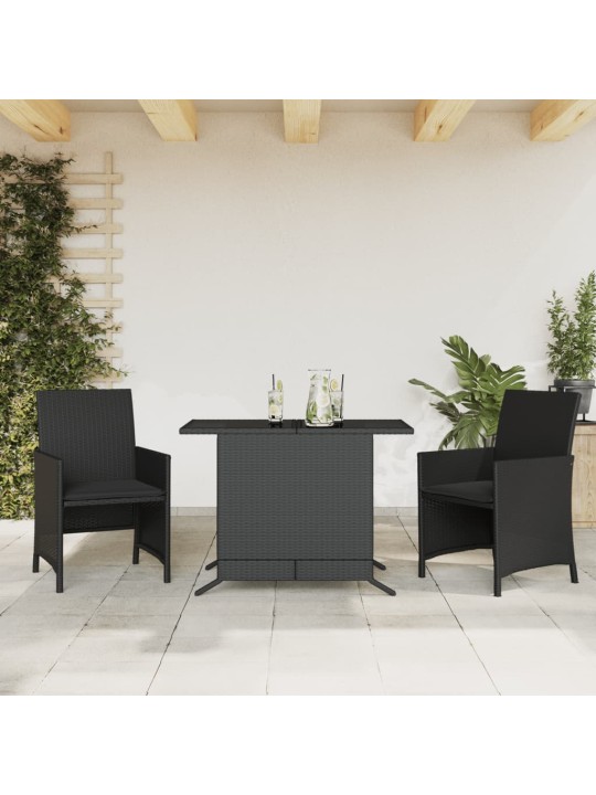 3dílný bistro set s poduškami černý polyratan
