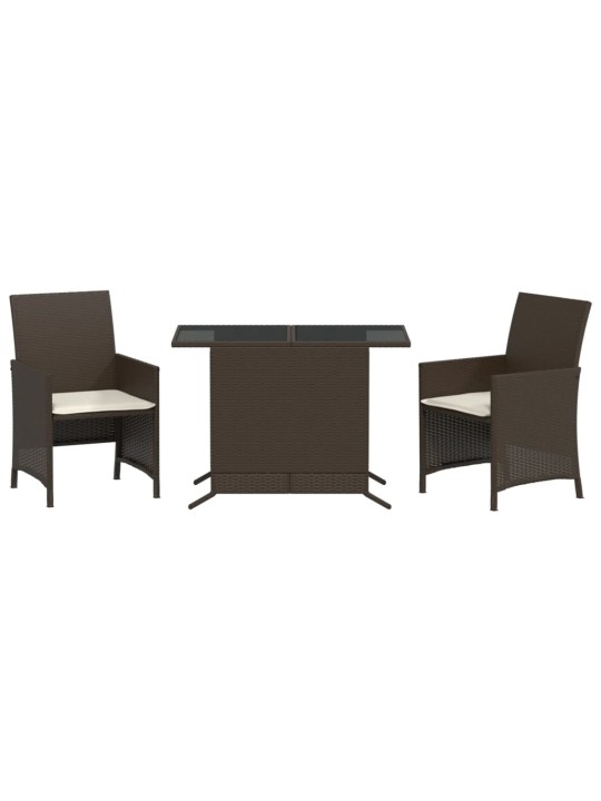 3dílný bistro set s poduškami hnědý polyratan