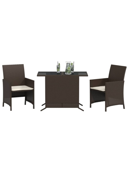 3dílný bistro set s poduškami hnědý polyratan
