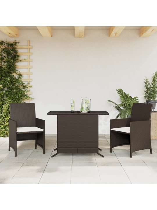 3dílný bistro set s poduškami hnědý polyratan