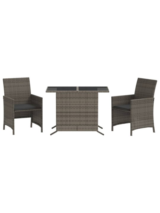 3dílný bistro set s poduškami šedý polyratan