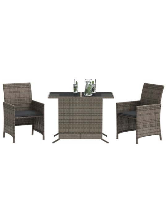 3dílný bistro set s poduškami šedý polyratan