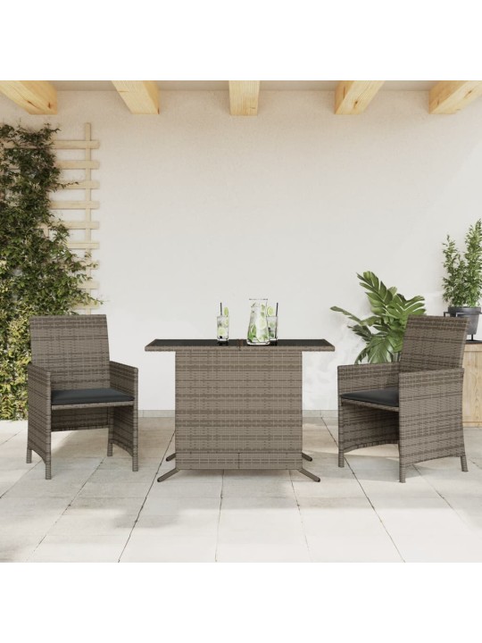 3dílný bistro set s poduškami šedý polyratan