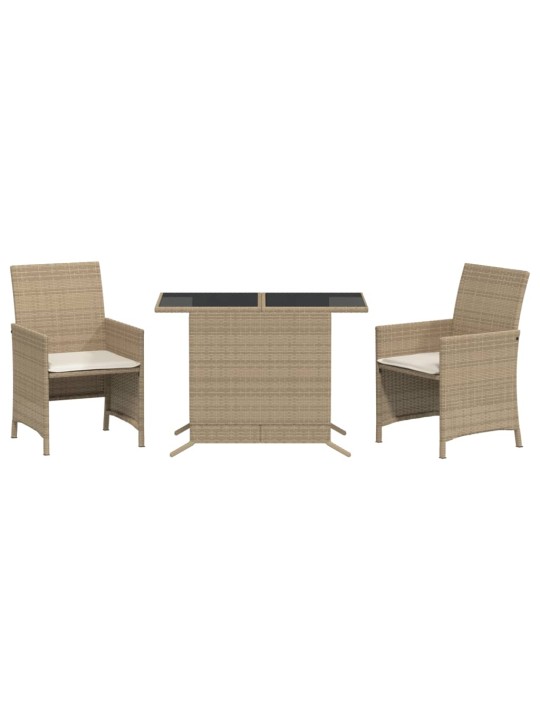 3dílný bistro set s poduškami béžový polyratan