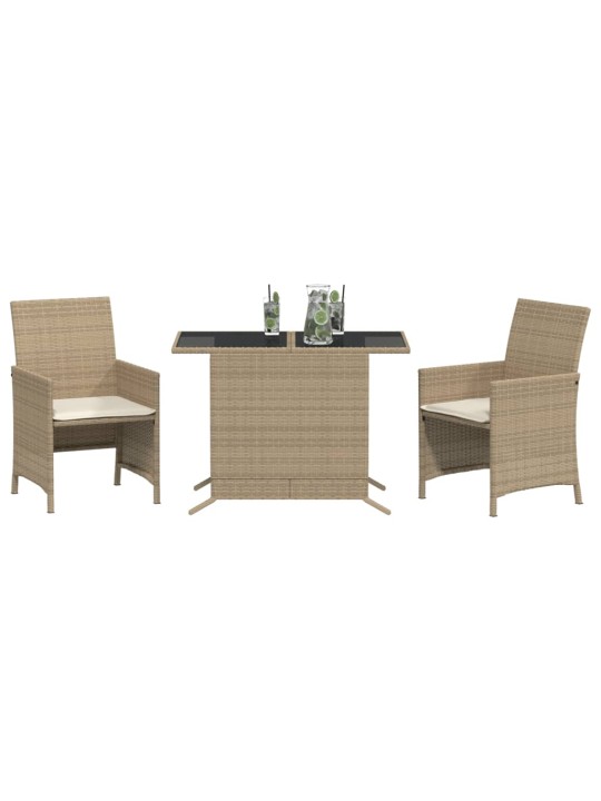 3dílný bistro set s poduškami béžový polyratan