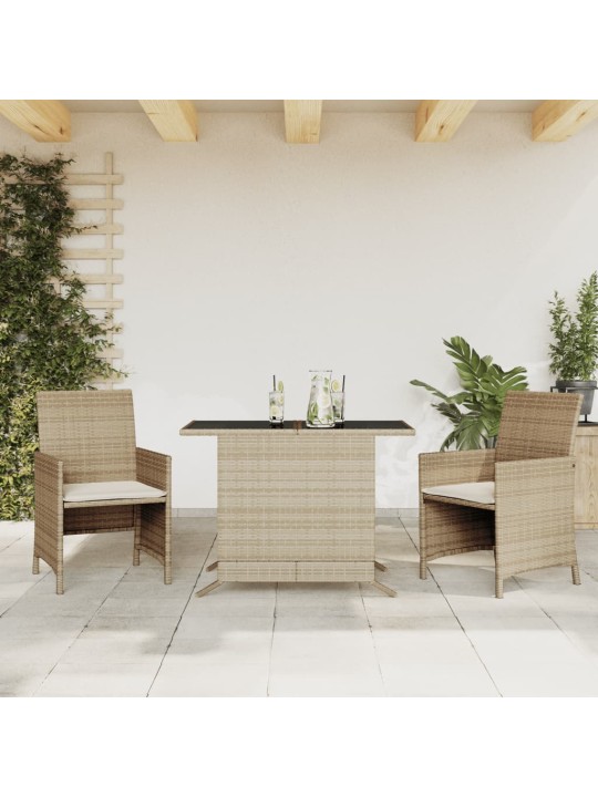 3dílný bistro set s poduškami béžový polyratan