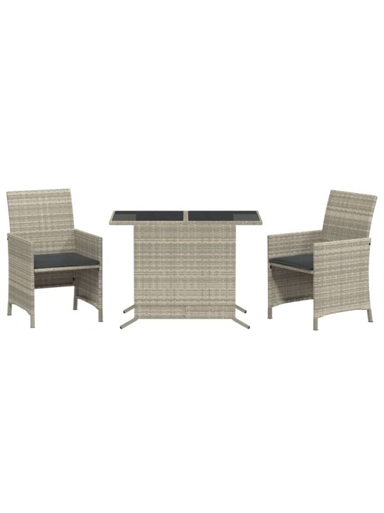 3dílný bistro set s poduškami světle šedý polyratan