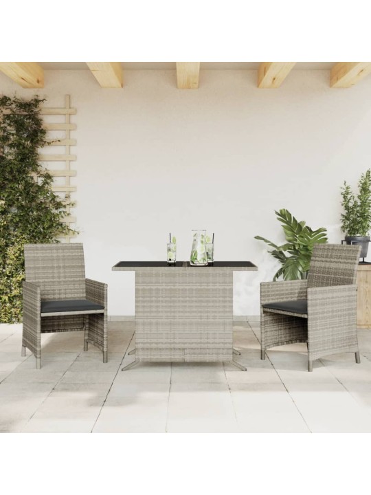 3dílný bistro set s poduškami světle šedý polyratan
