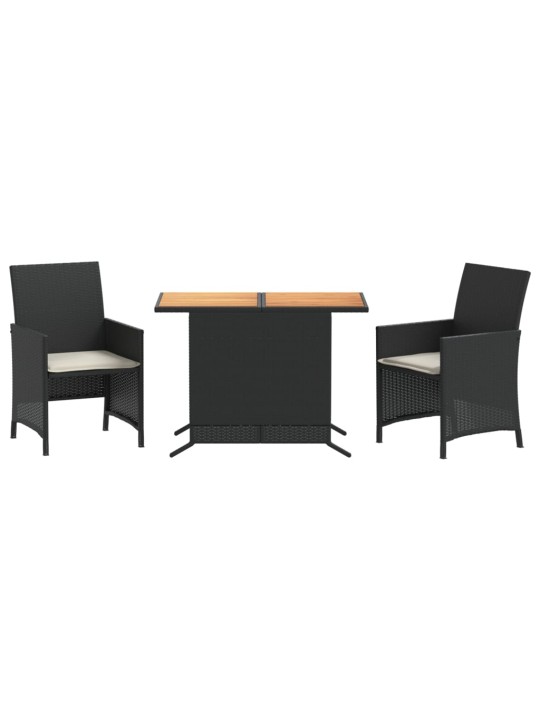 3dílný bistro set s poduškami černý polyratan