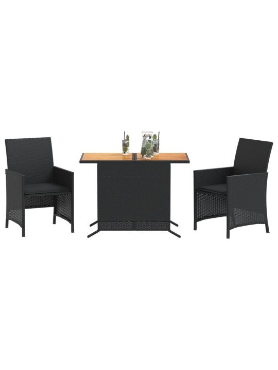 3dílný bistro set s poduškami černý polyratan