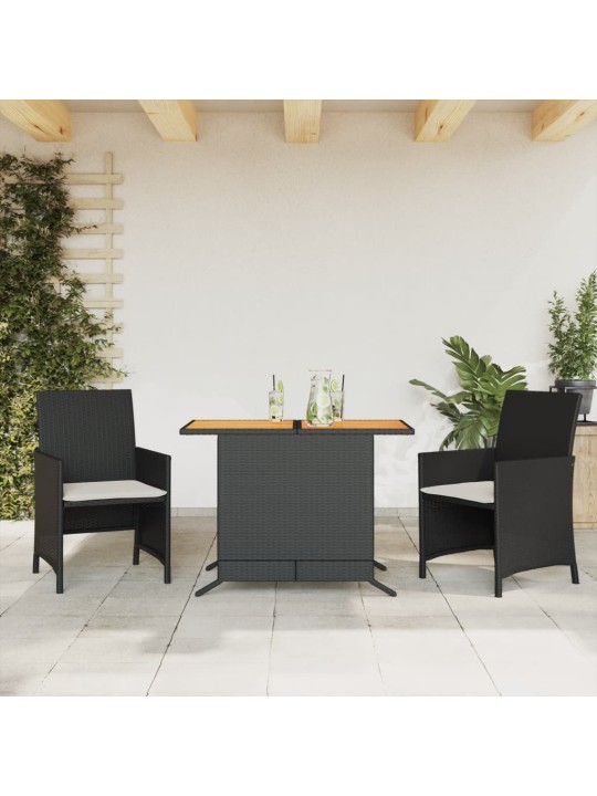 3dílný bistro set s poduškami černý polyratan