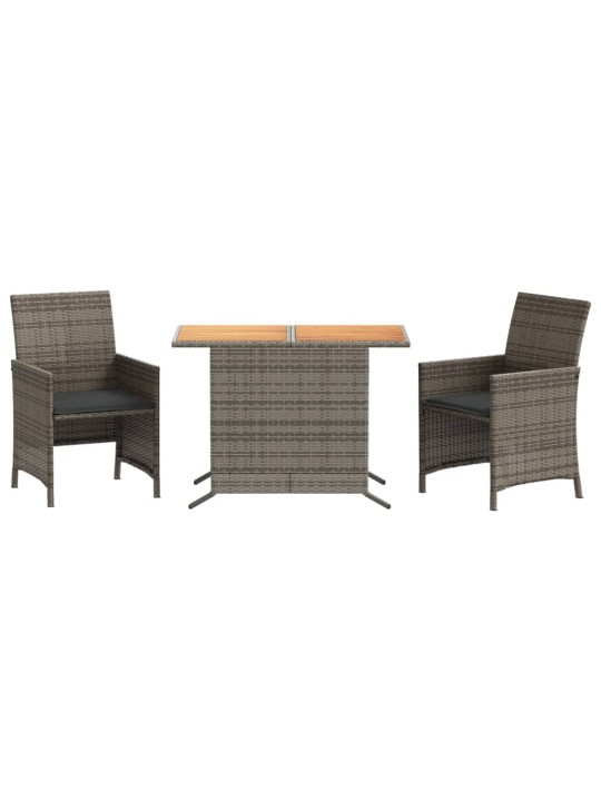 3dílný bistro set s poduškami šedý polyratan