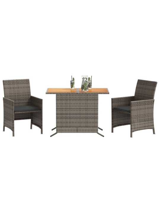 3dílný bistro set s poduškami šedý polyratan