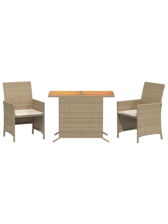 3dílný bistro set s poduškami béžový polyratan
