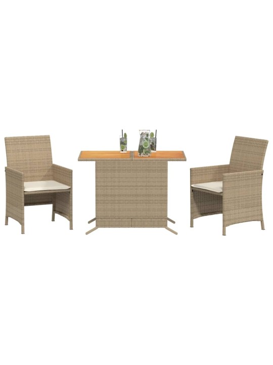 3dílný bistro set s poduškami béžový polyratan