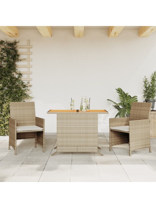 3dílný bistro set s poduškami béžový polyratan