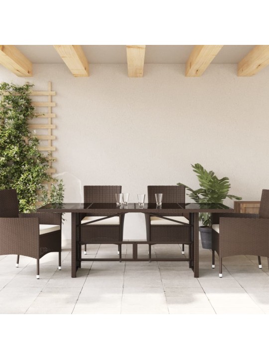Zahradní stůl se skleněnou deskou hnědý 190x80x74 cm polyratan