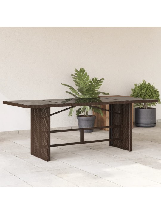 Zahradní stůl se skleněnou deskou hnědý 190x80x74 cm polyratan