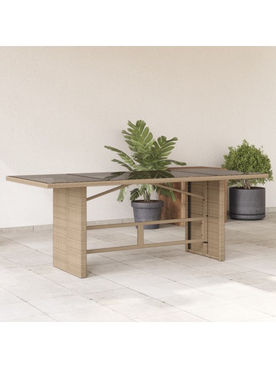 Zahradní stůl se skleněnou deskou béžový 190x80x74 cm polyratan