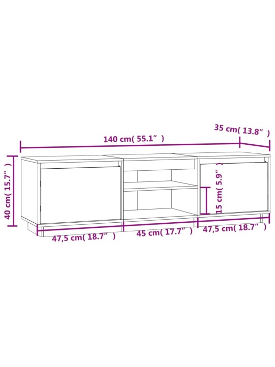 TV skříňka bílá 140 x 35 x 40 cm masivní borové dřevo