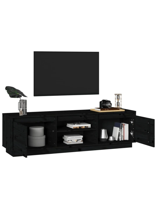 TV skříňka černá 140 x 35 x 40 cm masivní borové dřevo