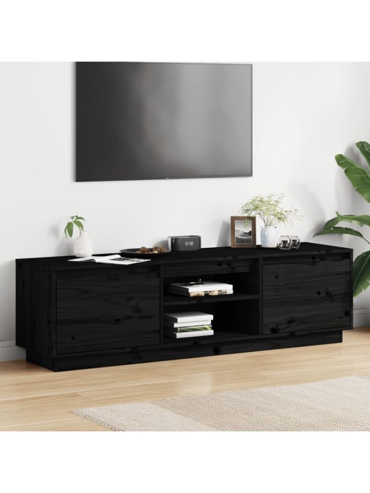 TV skříňka černá 140 x 35 x 40 cm masivní borové dřevo
