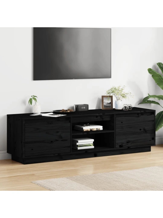 TV skříňka černá 140 x 35 x 40 cm masivní borové dřevo