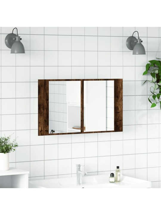 LED koupelnová skříňka se zrcadlem kouřový dub 80x12x45cm akryl