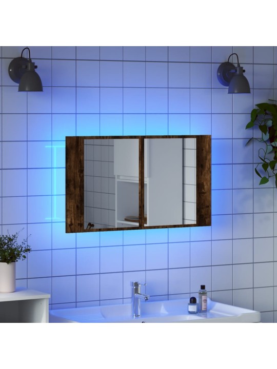LED koupelnová skříňka se zrcadlem kouřový dub 80x12x45cm akryl