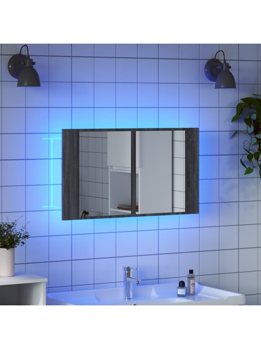 LED koupelnová skříňka se zrcadlem šedá sonoma 80x12x45cm akryl