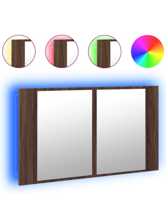 LED koupelnová skříňka se zrcadlem hnědý dub 80x12x45 cm akryl