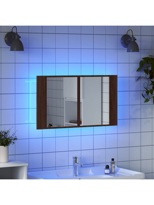LED koupelnová skříňka se zrcadlem hnědý dub 80x12x45 cm akryl