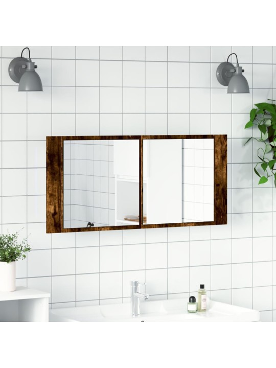 LED koupelnová skříňka se zrcadlem kouřový dub 100 x 12 x 45 cm