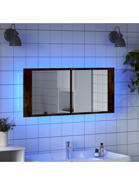 LED koupelnová skříňka se zrcadlem kouřový dub 100 x 12 x 45 cm