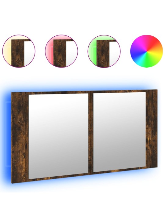 LED koupelnová skříňka se zrcadlem kouřový dub 90x12x45cm akryl