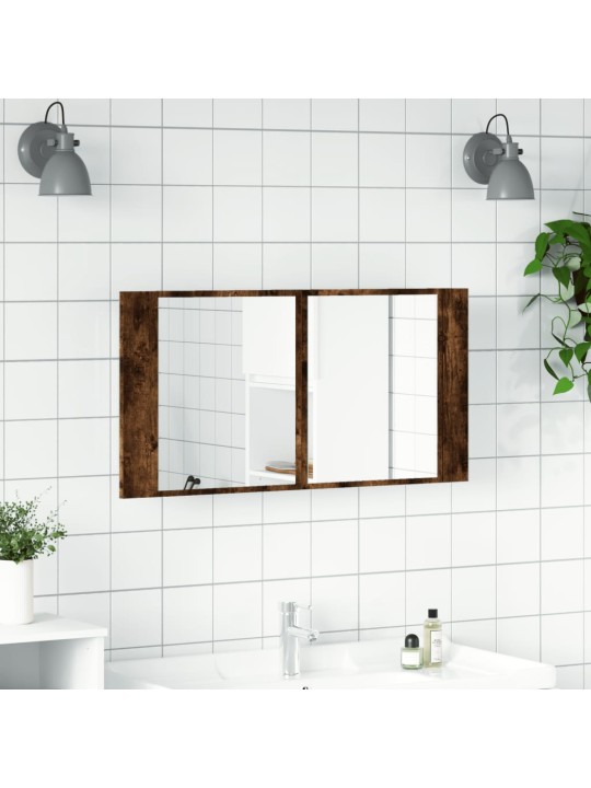 LED koupelnová skříňka se zrcadlem kouřový dub 90x12x45cm akryl