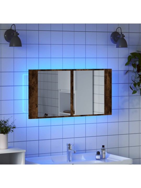 LED koupelnová skříňka se zrcadlem kouřový dub 90x12x45cm akryl