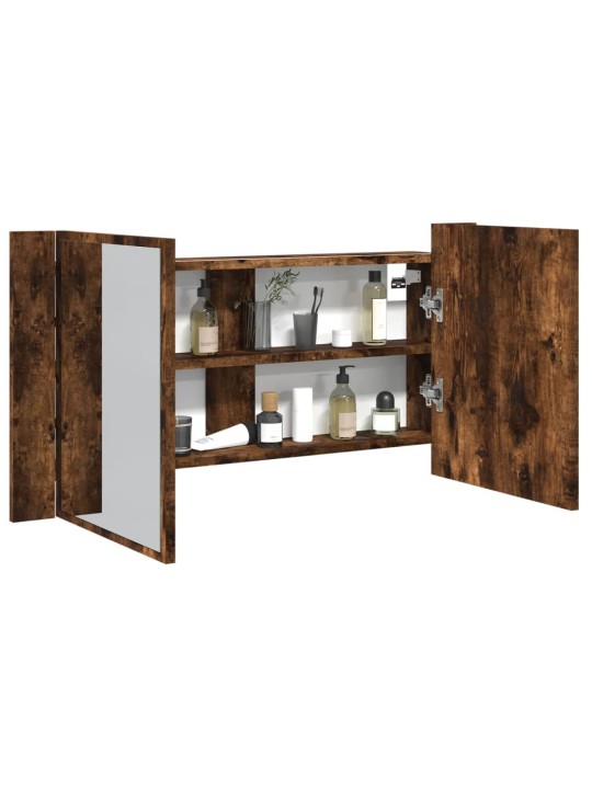 LED koupelnová skříňka se zrcadlem kouřový dub 90x12x45cm akryl