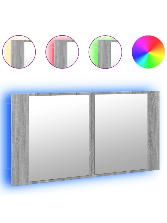 LED koupelnová skříňka se zrcadlem šedá sonoma 90x12x45cm akryl