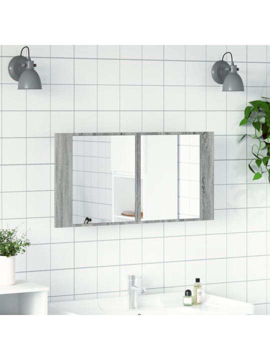 LED koupelnová skříňka se zrcadlem šedá sonoma 90x12x45cm akryl